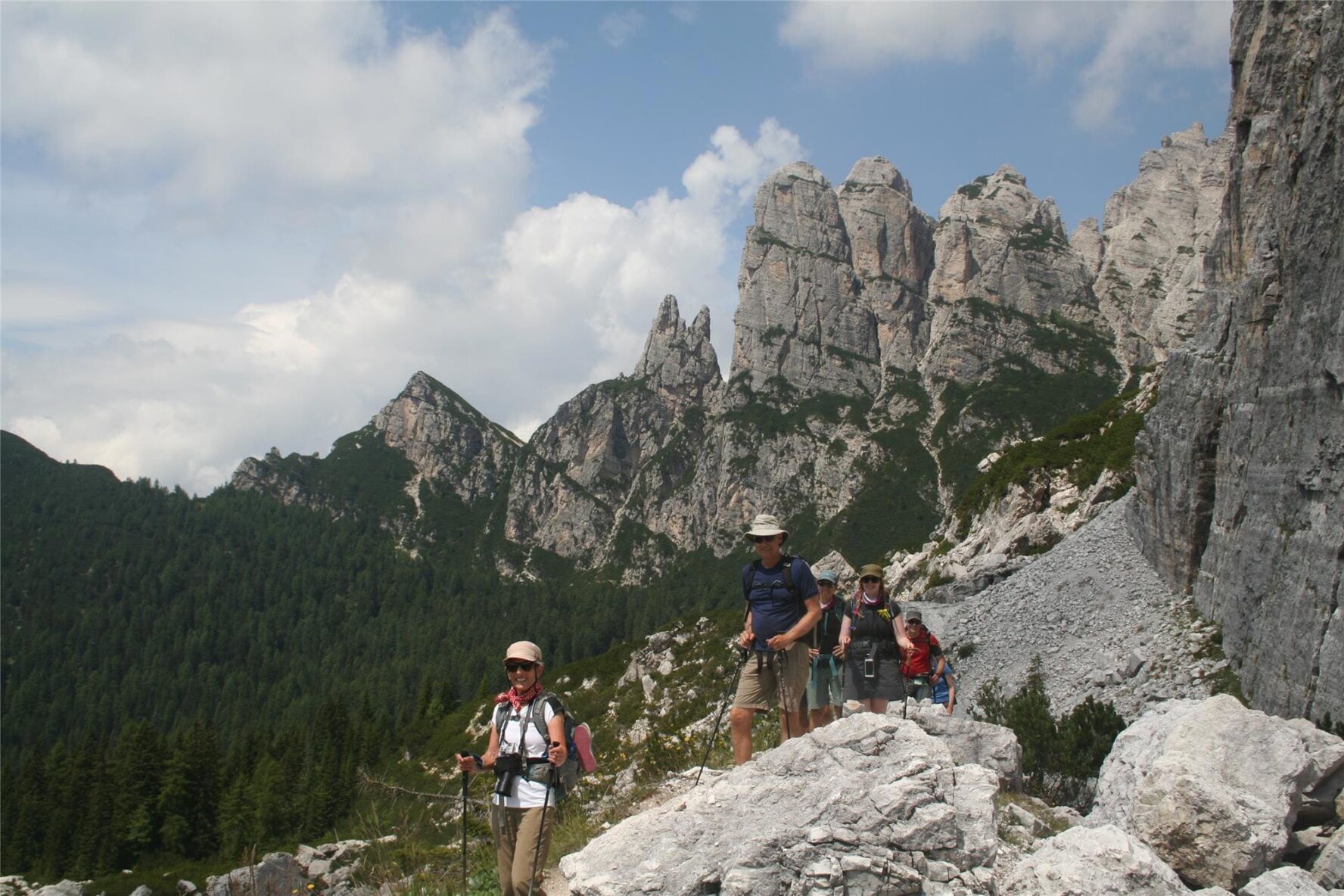 Group of happy hikers in the Dolomites