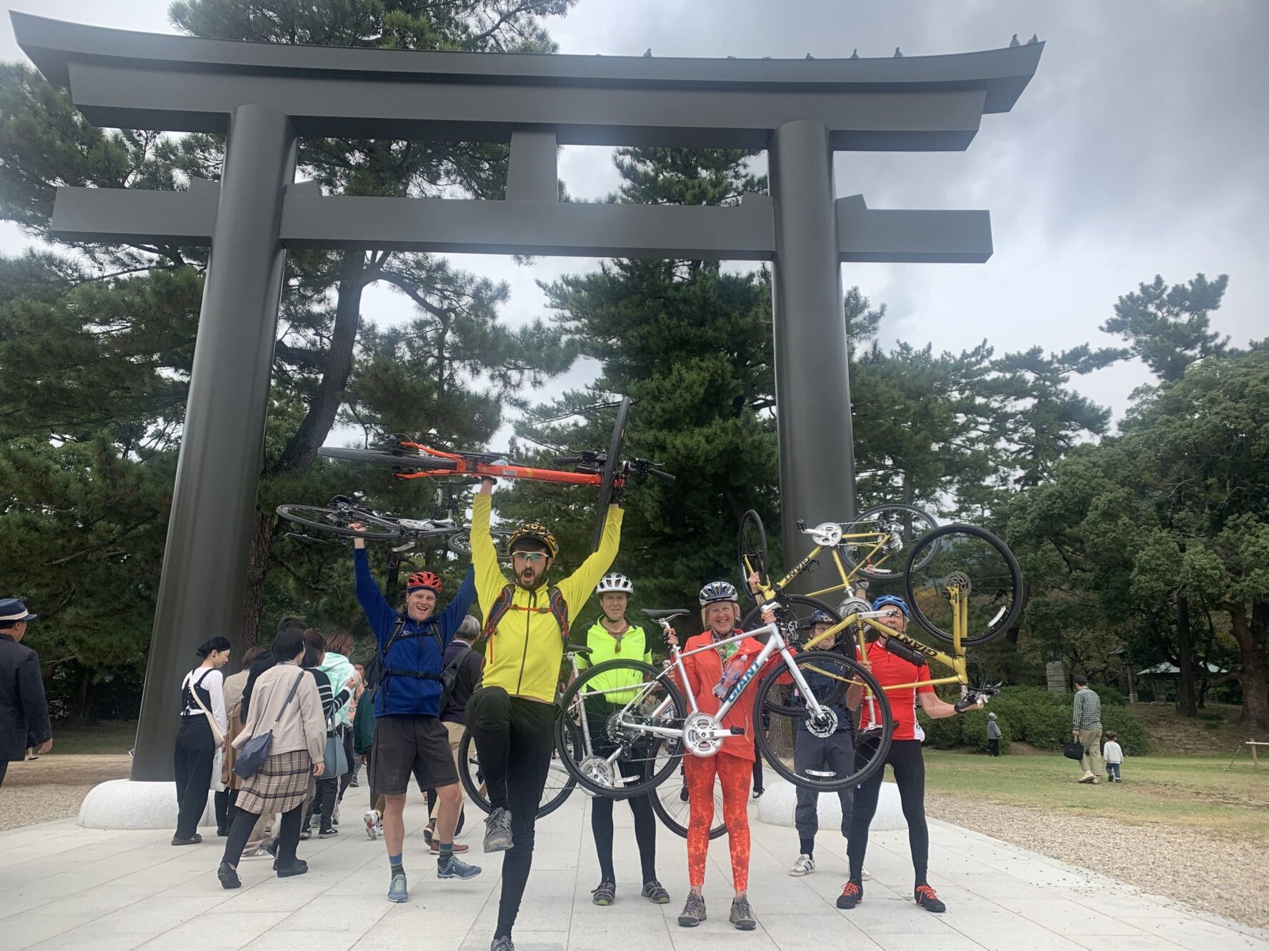 Happy cyclists in Japan