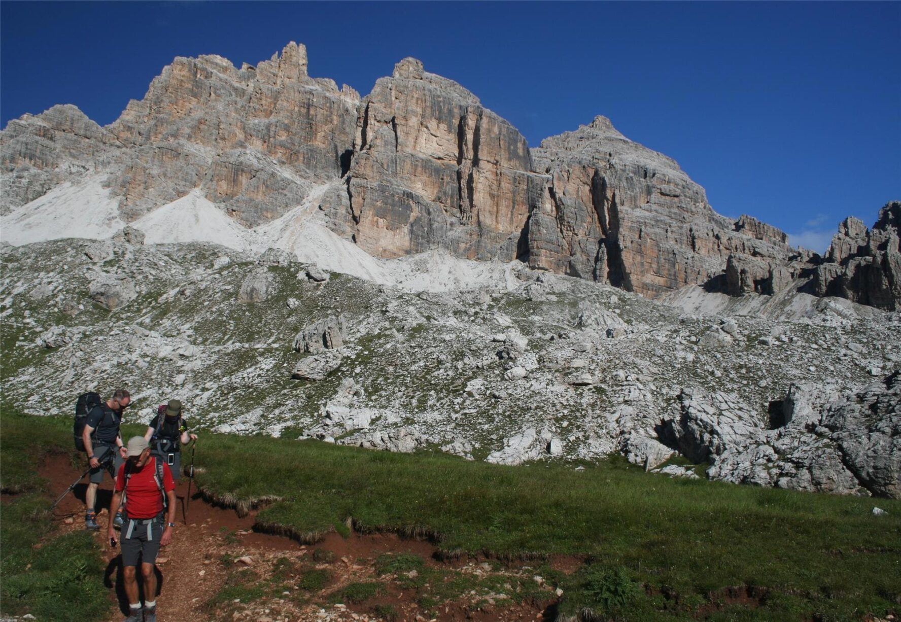 Hikers hiking in the Dolomites