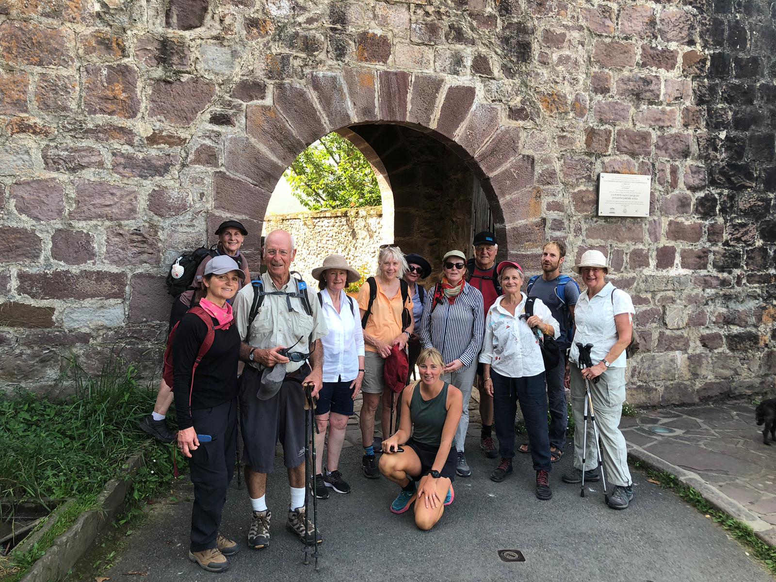Hikers at the entrance to Saint Jean Pied de Port on the Le Puy Camino