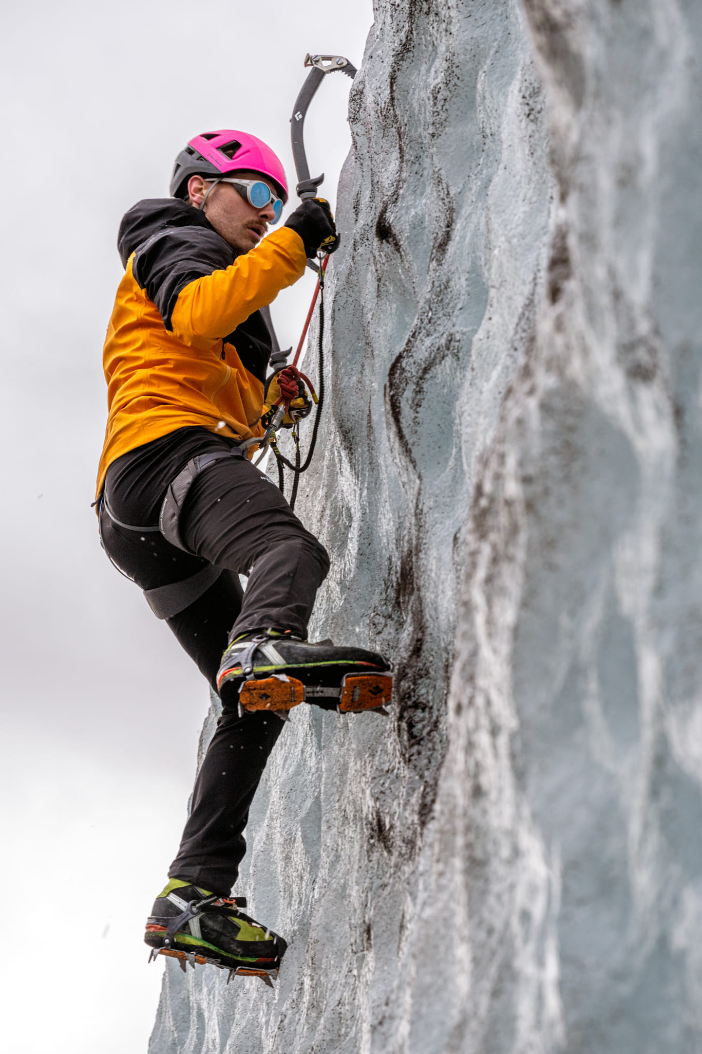 Ice climbing with a crampon