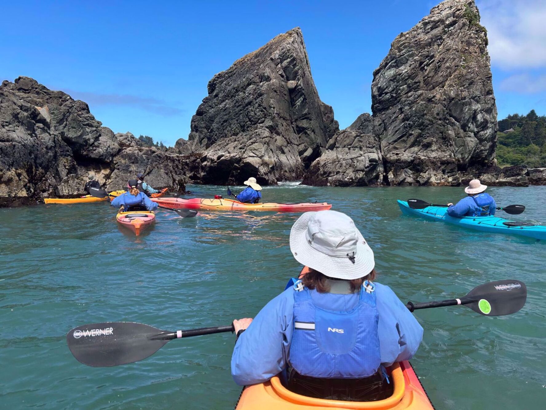 Kayakers exploring Trinidad Bay in California