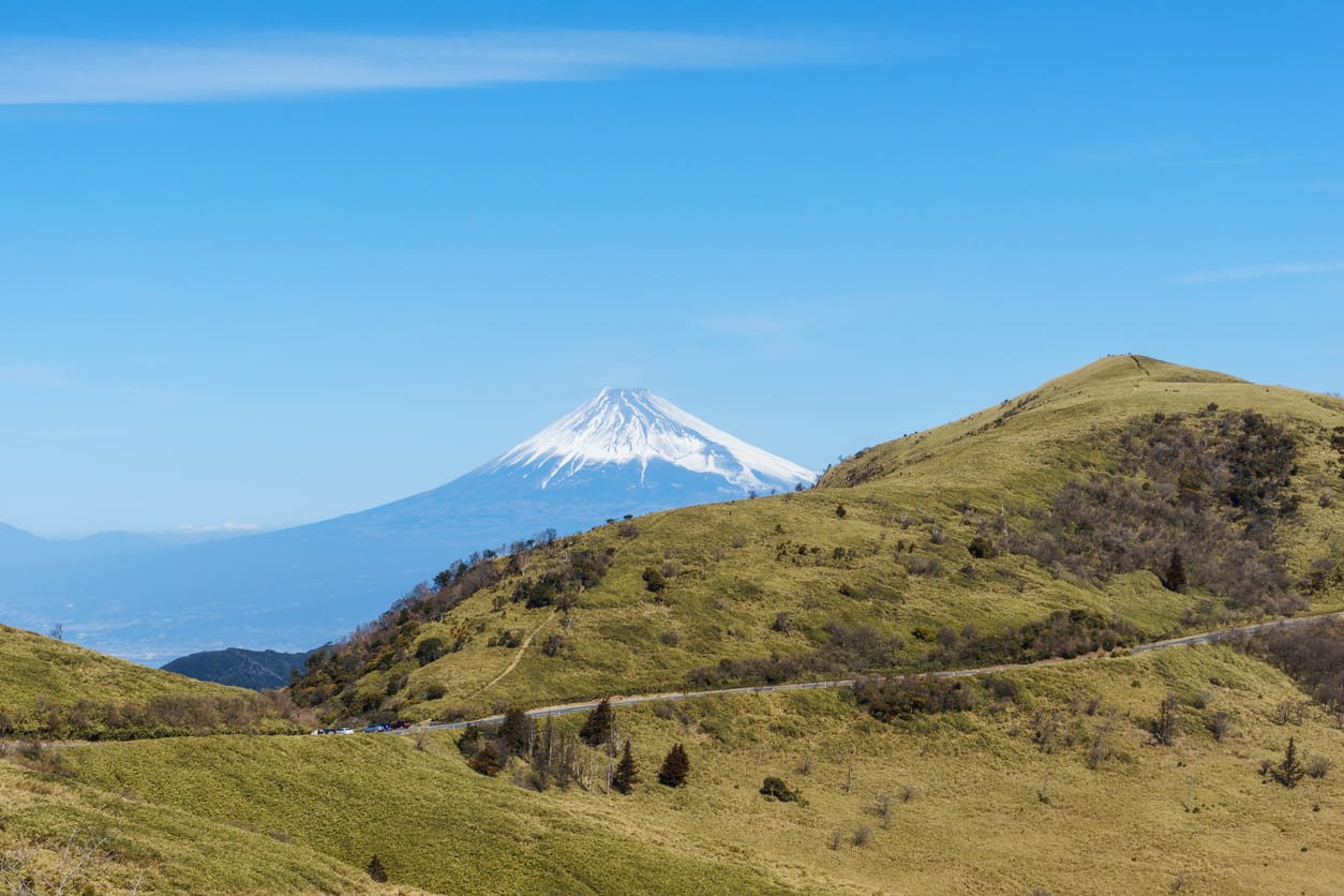 View of Mt Fuji and Mt Daruma from Nishi Izu skyline in Japan