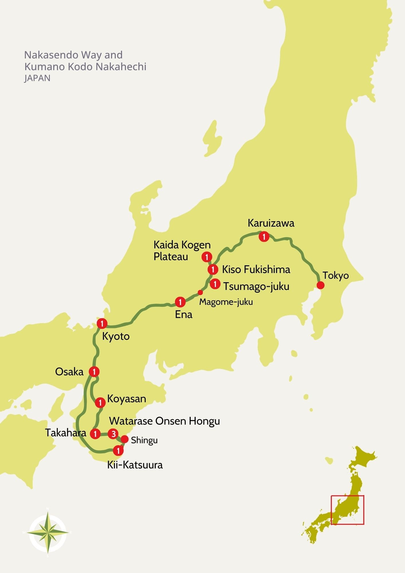 Nakasendo Kumano kodo map
