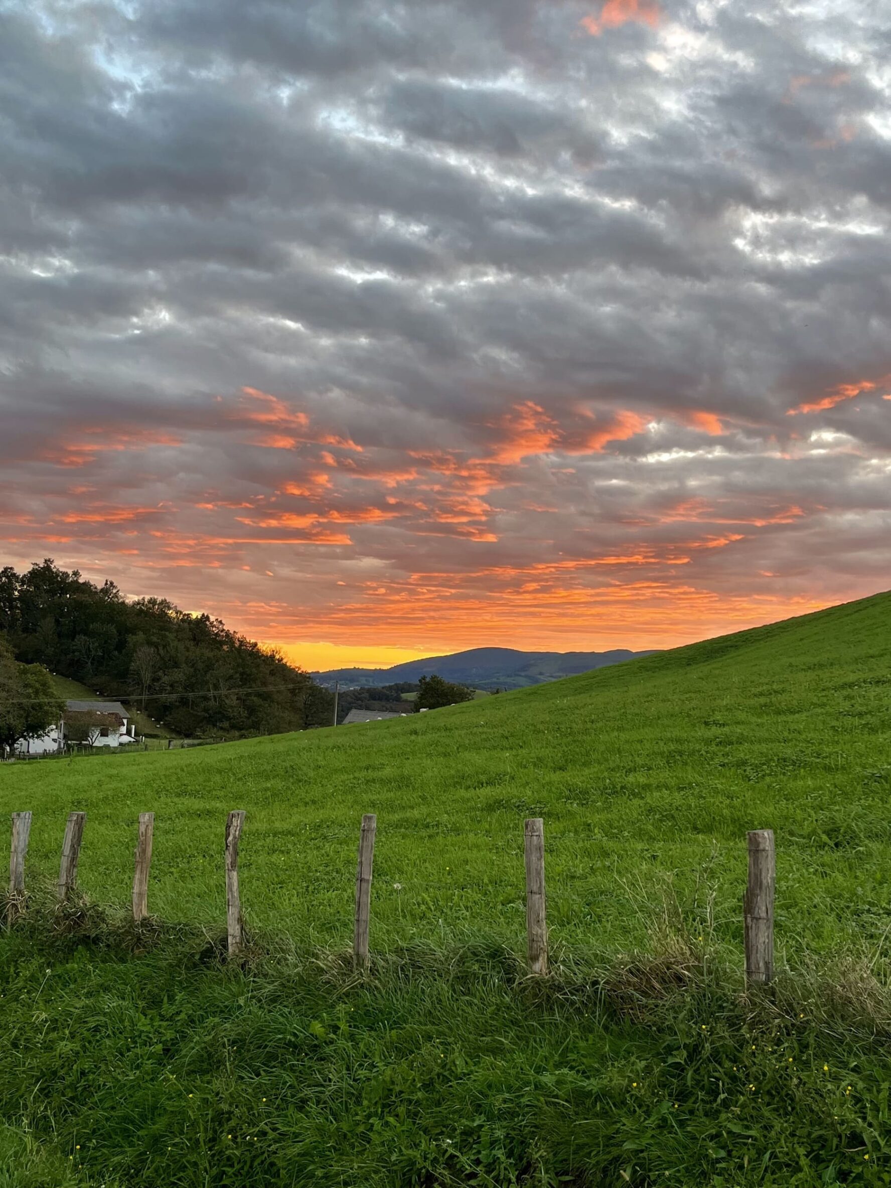 Sunset over a field on the Le Puy Camino route
