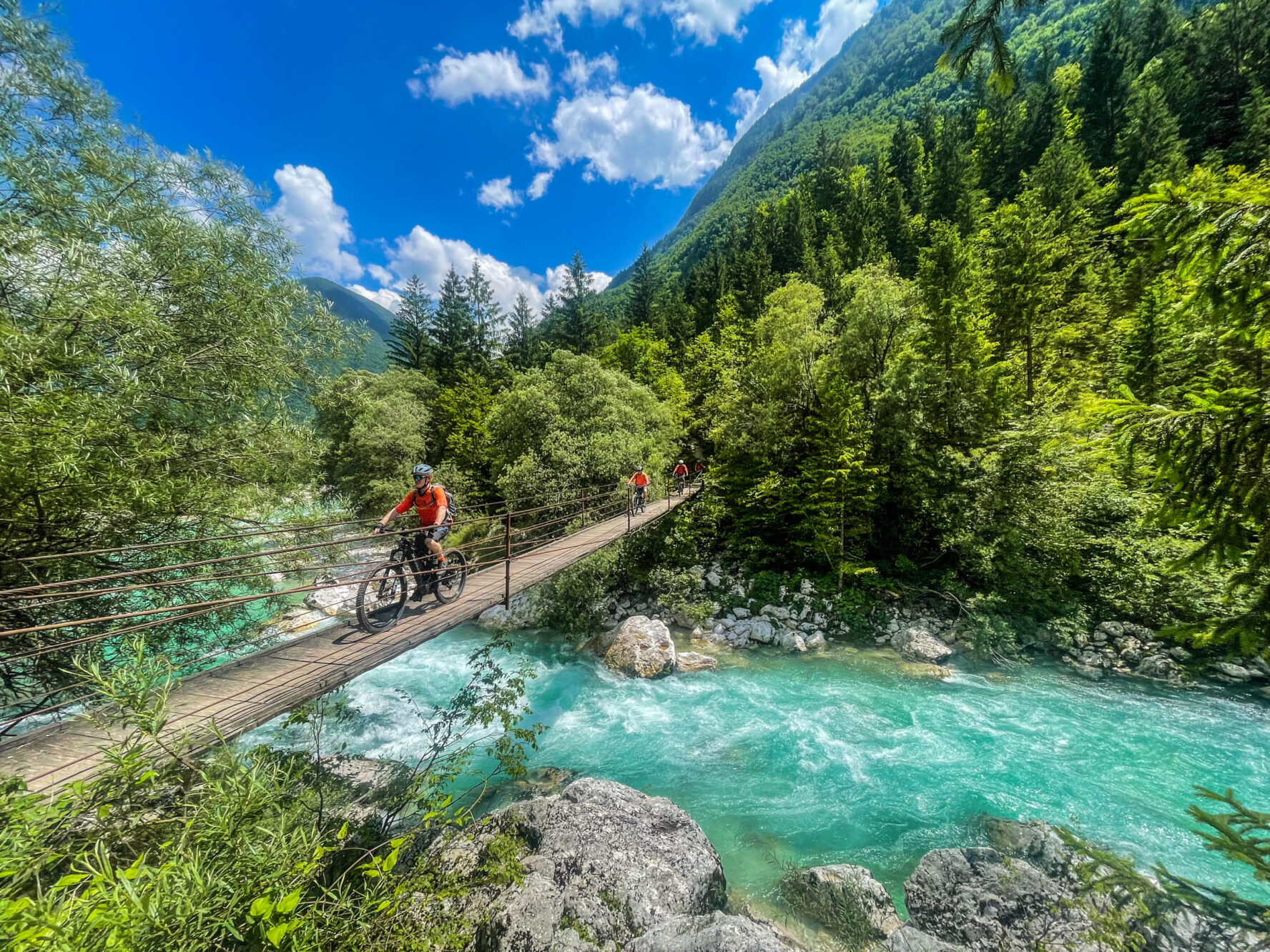 Biking on a suspension bridge