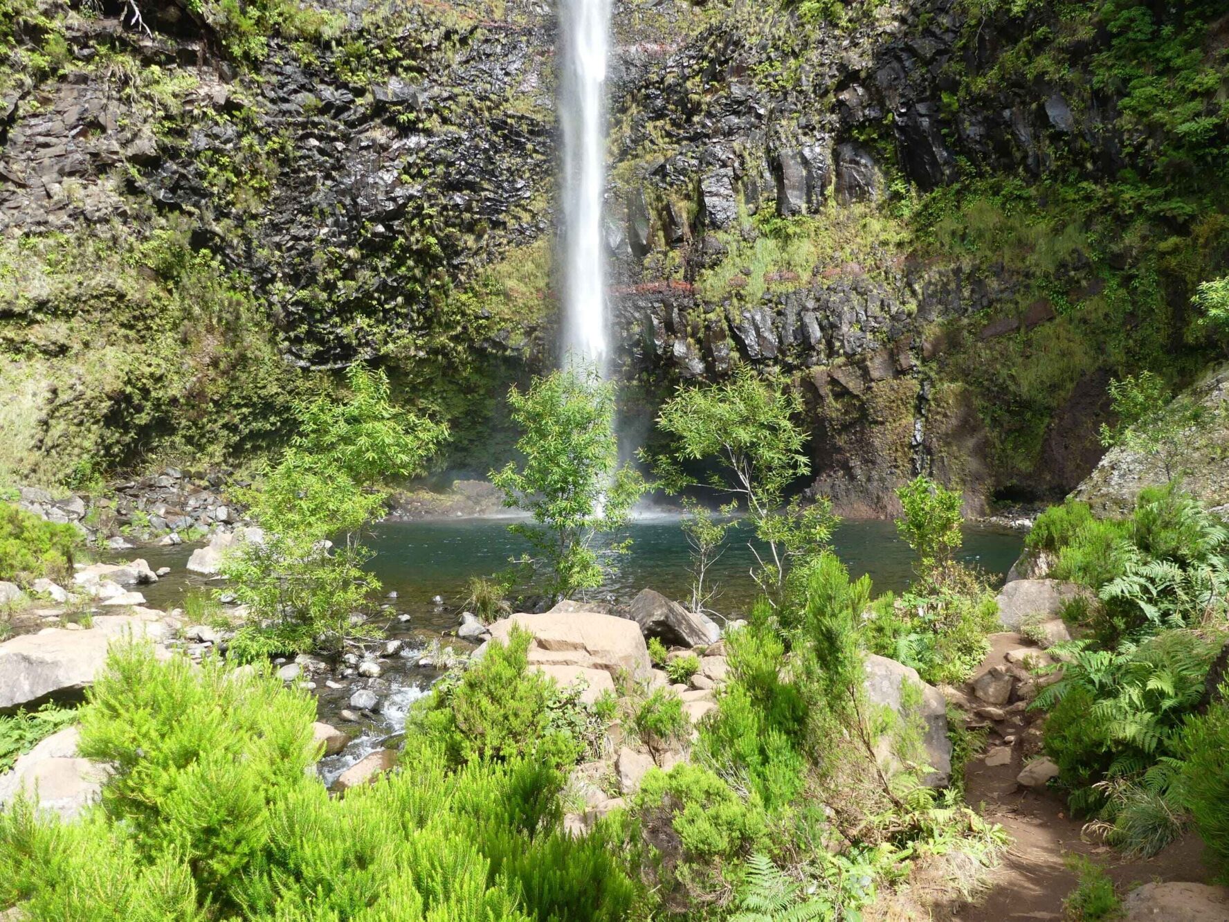Waterfall on the Levada Alecrim on the hiking tour Madeira