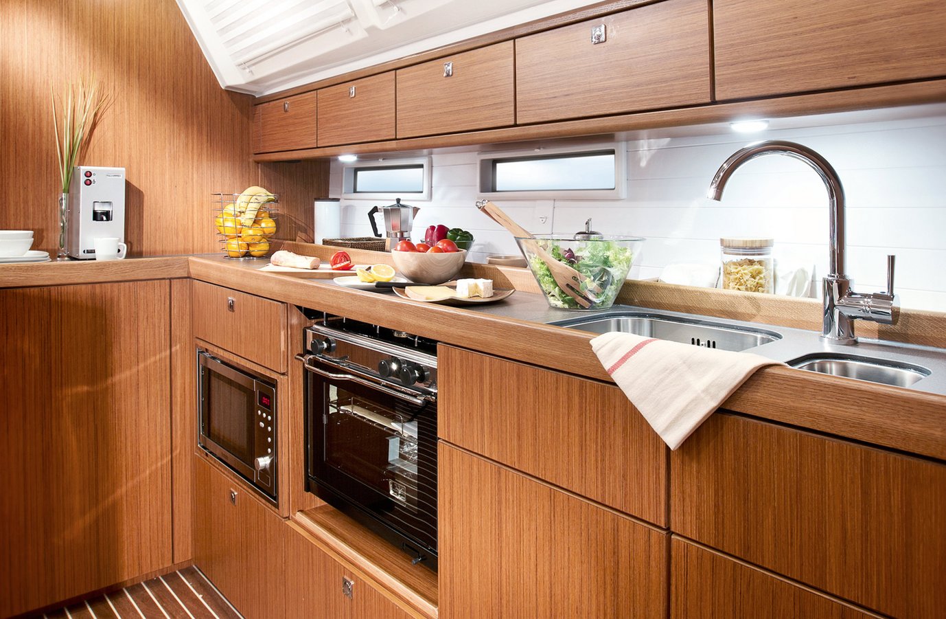 Kitchen aboard the Bavaria 46 sailboat