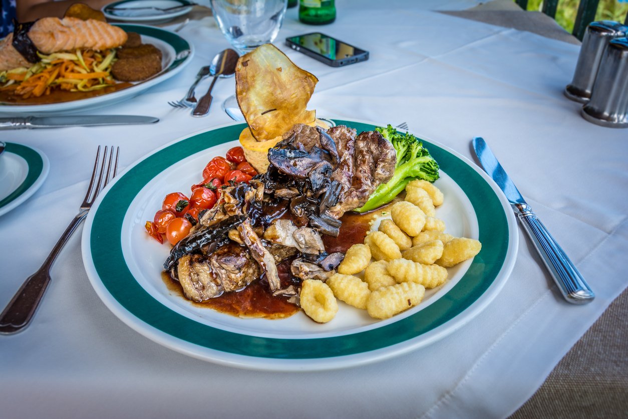 Typical Madeira island dish with beef steak and vegetables