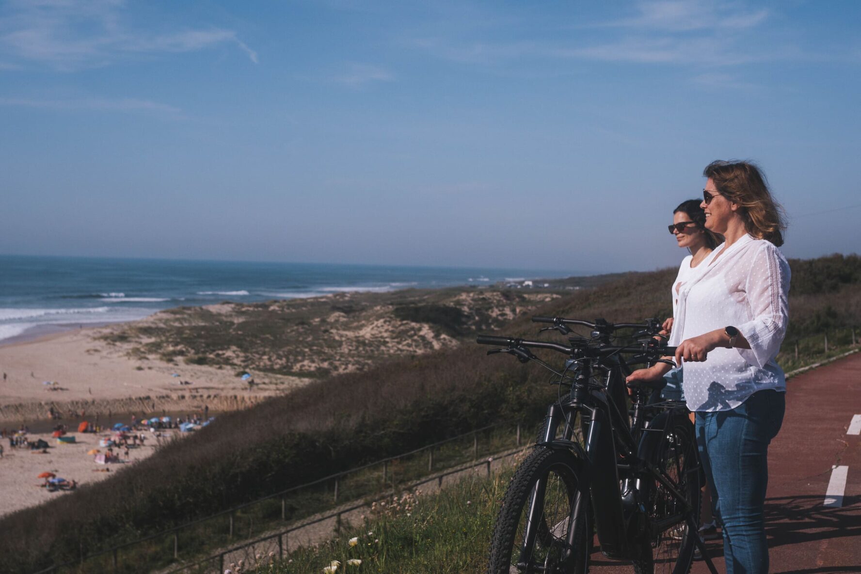 Bikers near a beach