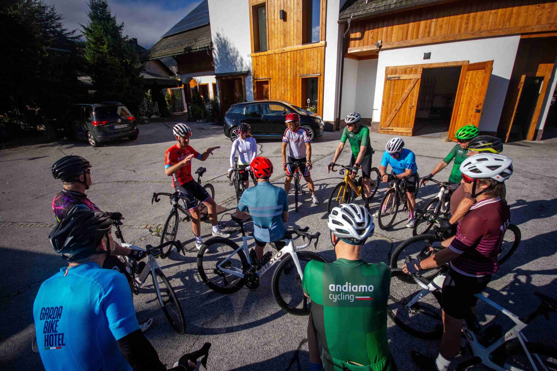 Cyclists discussing the route in Slovenia