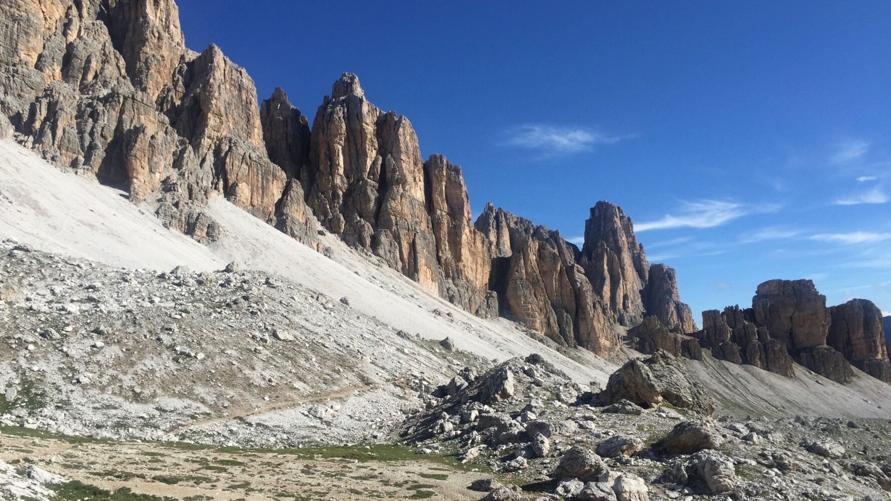 Dolomites spires on the Alta Via 1 trail run route