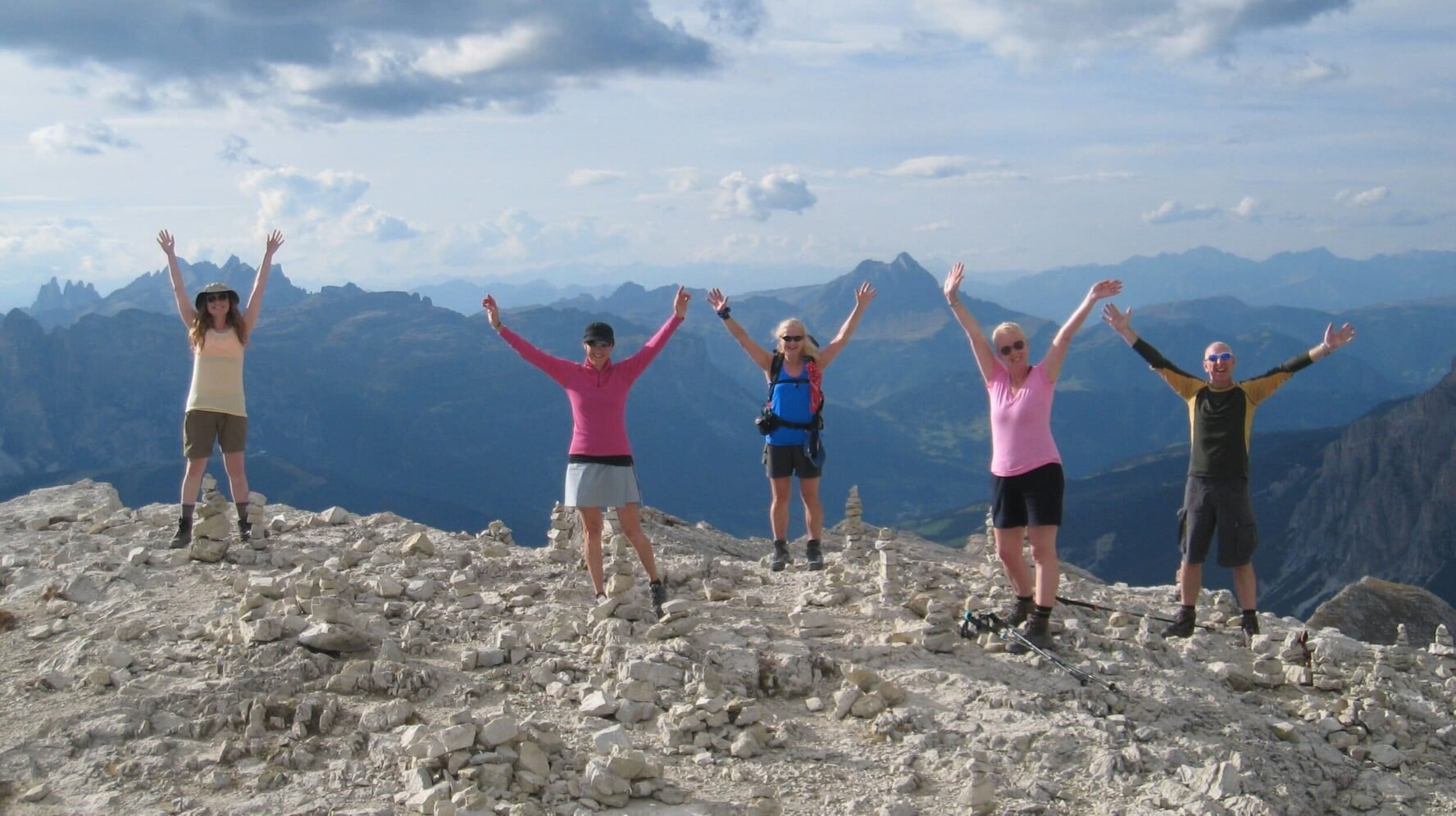 Group of happy hikers in the Dolomites