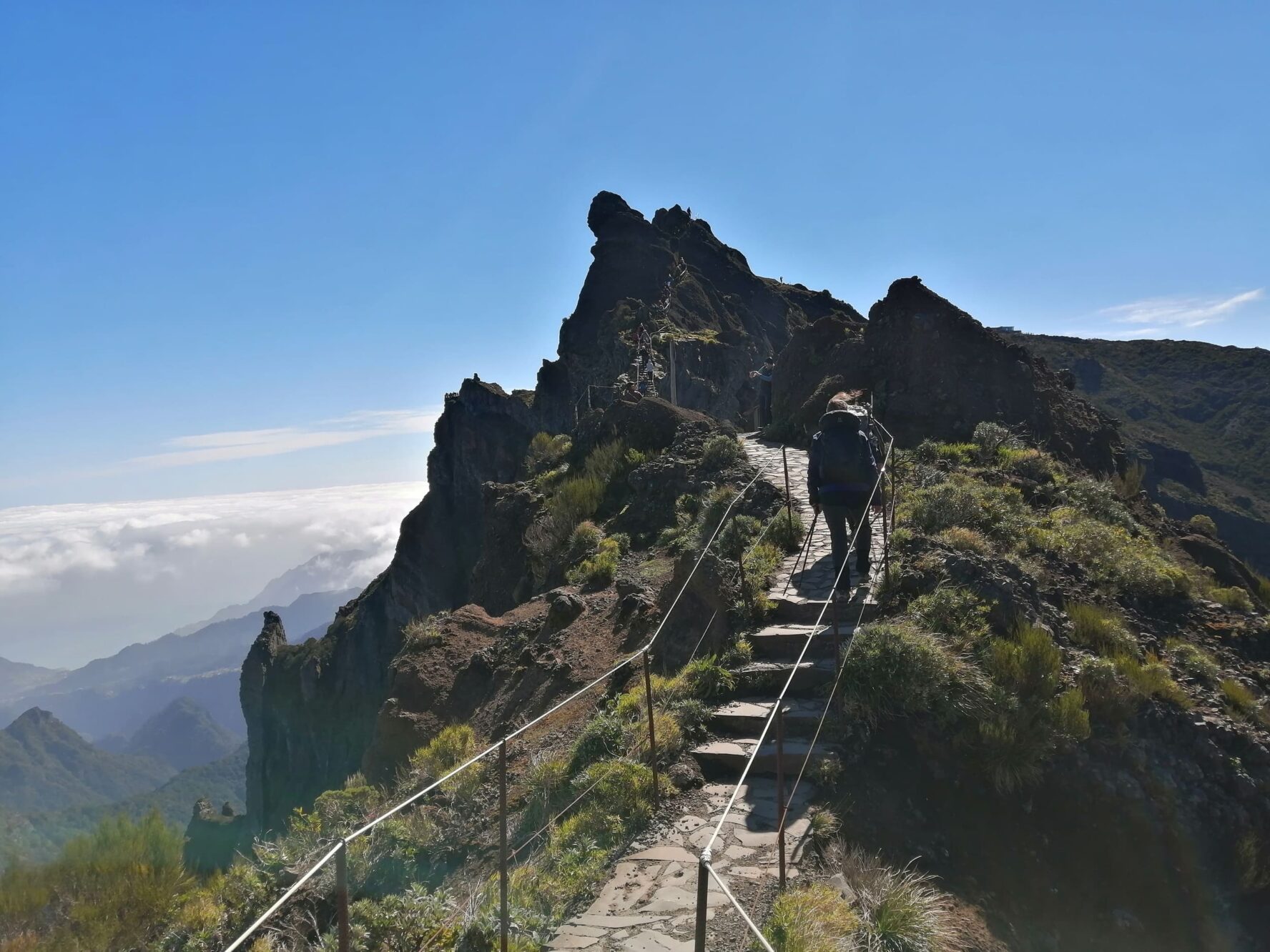 Hiker on the trail to Pico Ruivo on the hiking tour Madeira
