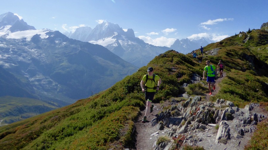 Runners on a trail on the Chamonix trail running camp