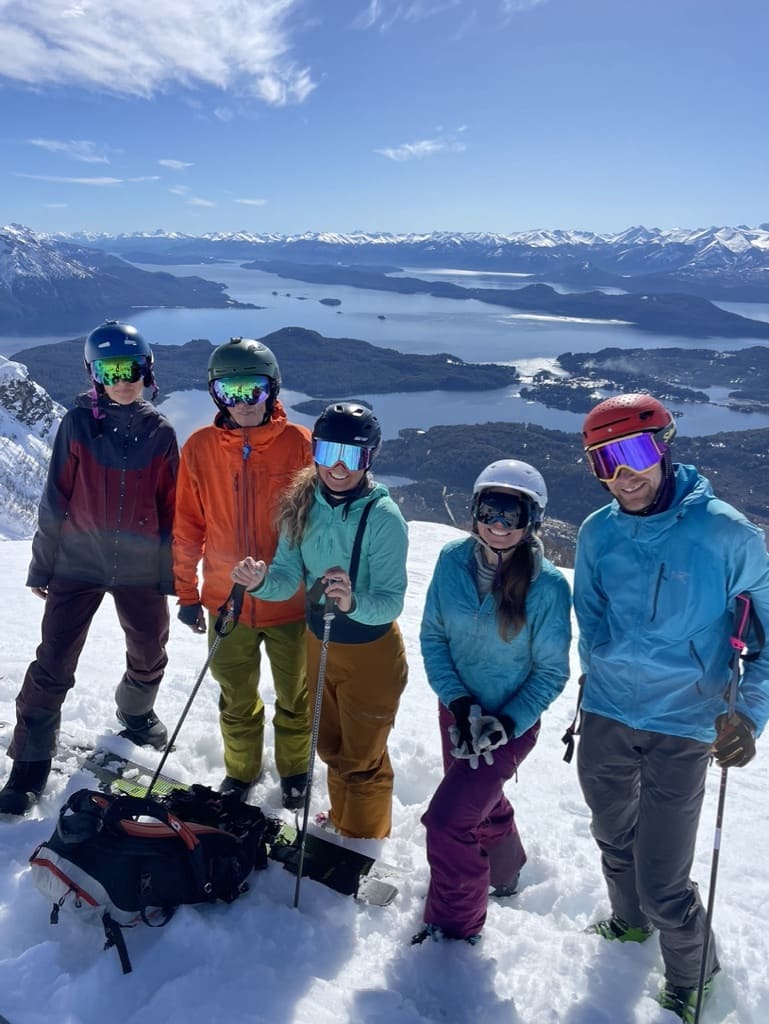 Skiers posing in Argentina
