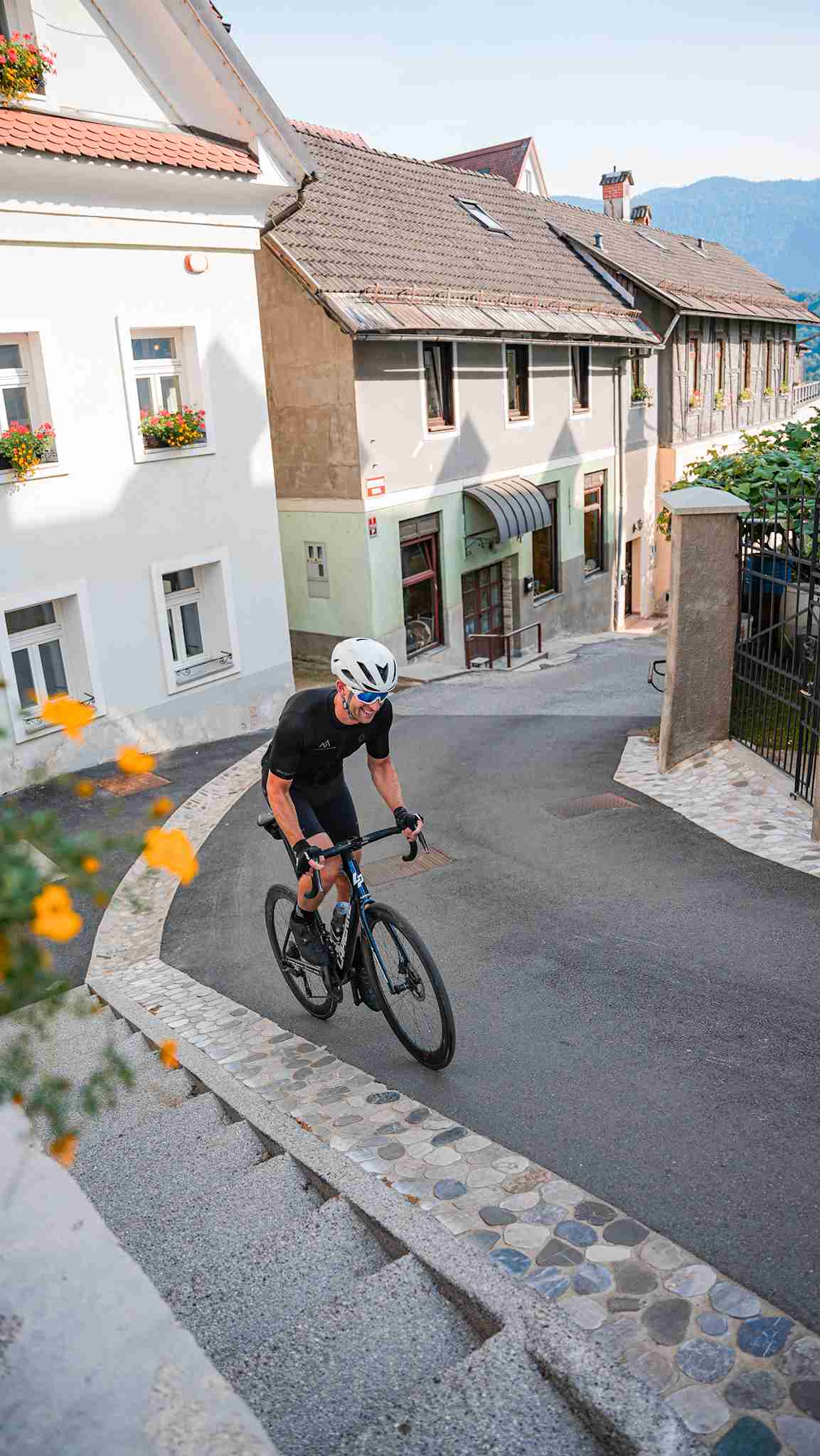 A rider in a comfy village in Slovenia