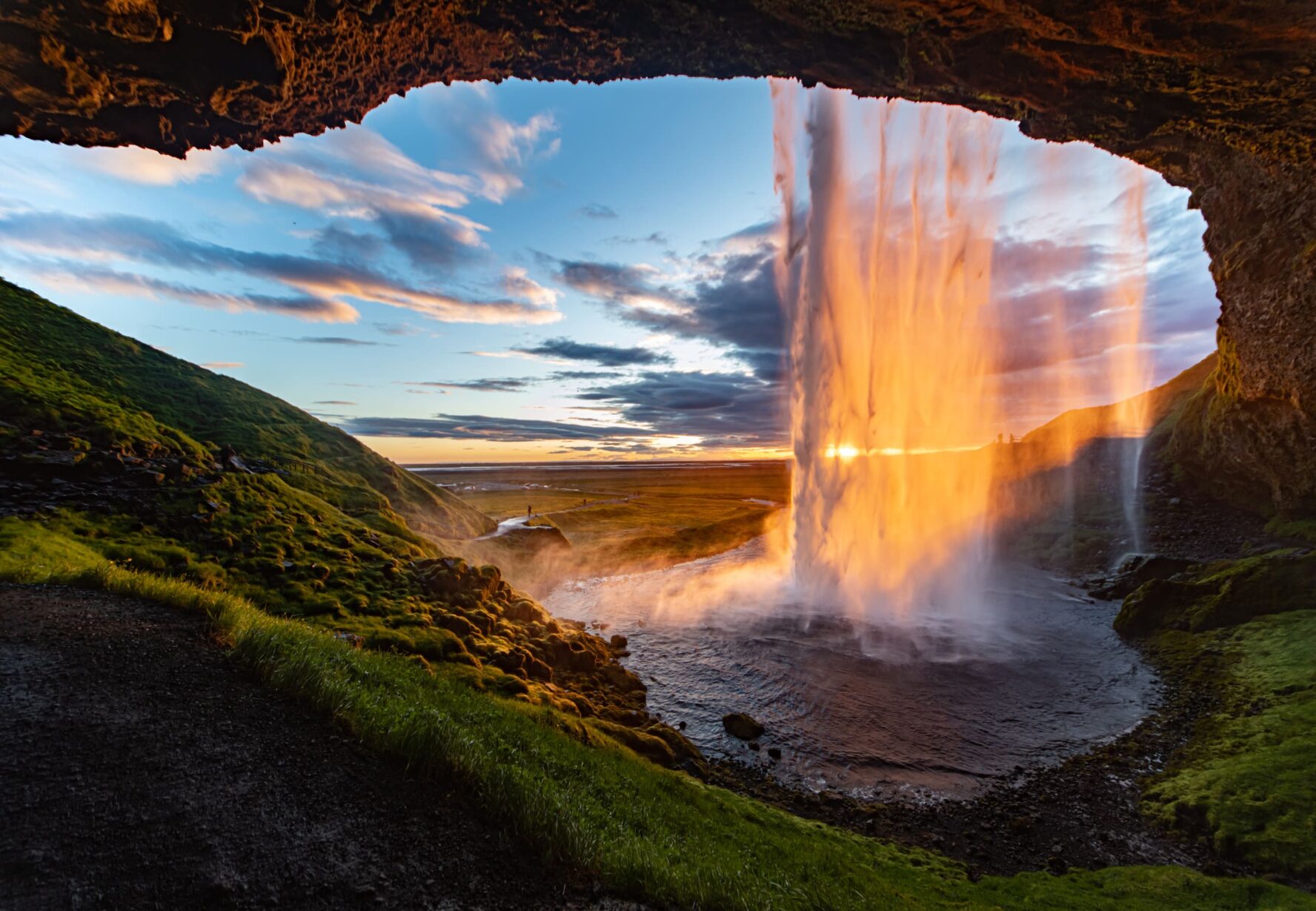 SUnset Seljalandsfoss waterfall in Iceland
