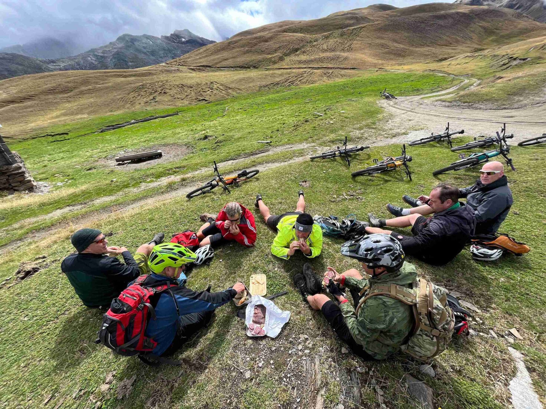 Riders enjoying a meal in the Swiss Valais