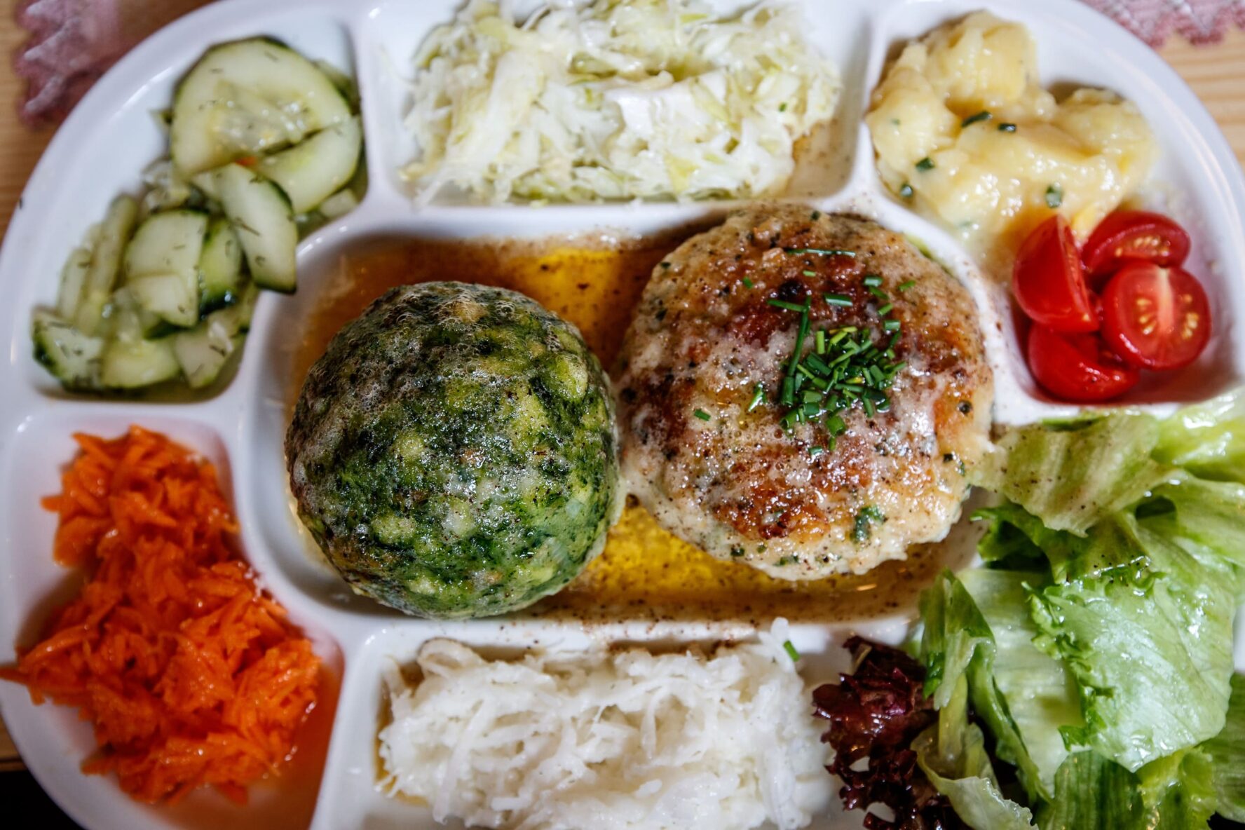 Traditional Knodel served in the Austrian Alps