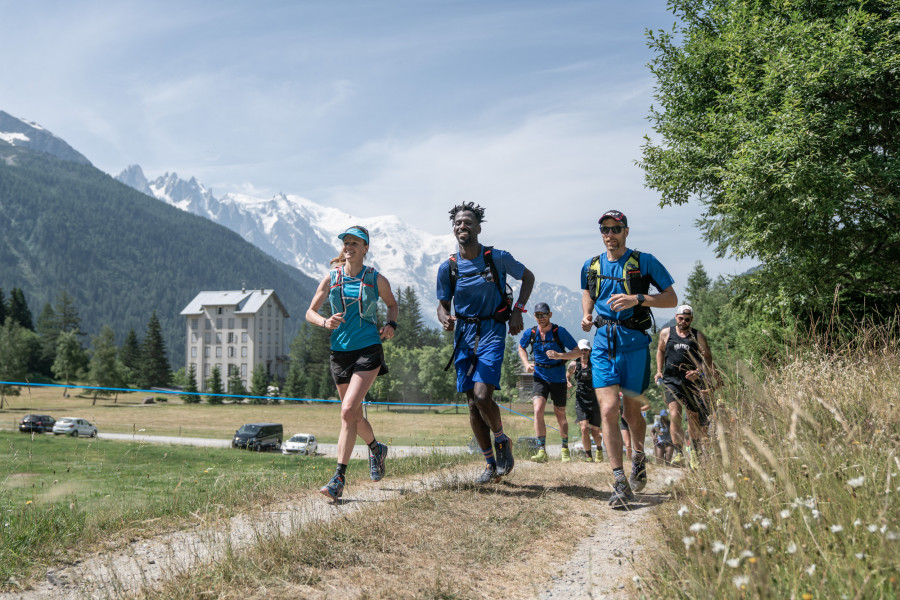 Trail running group in an Alpine environment near Chamonix