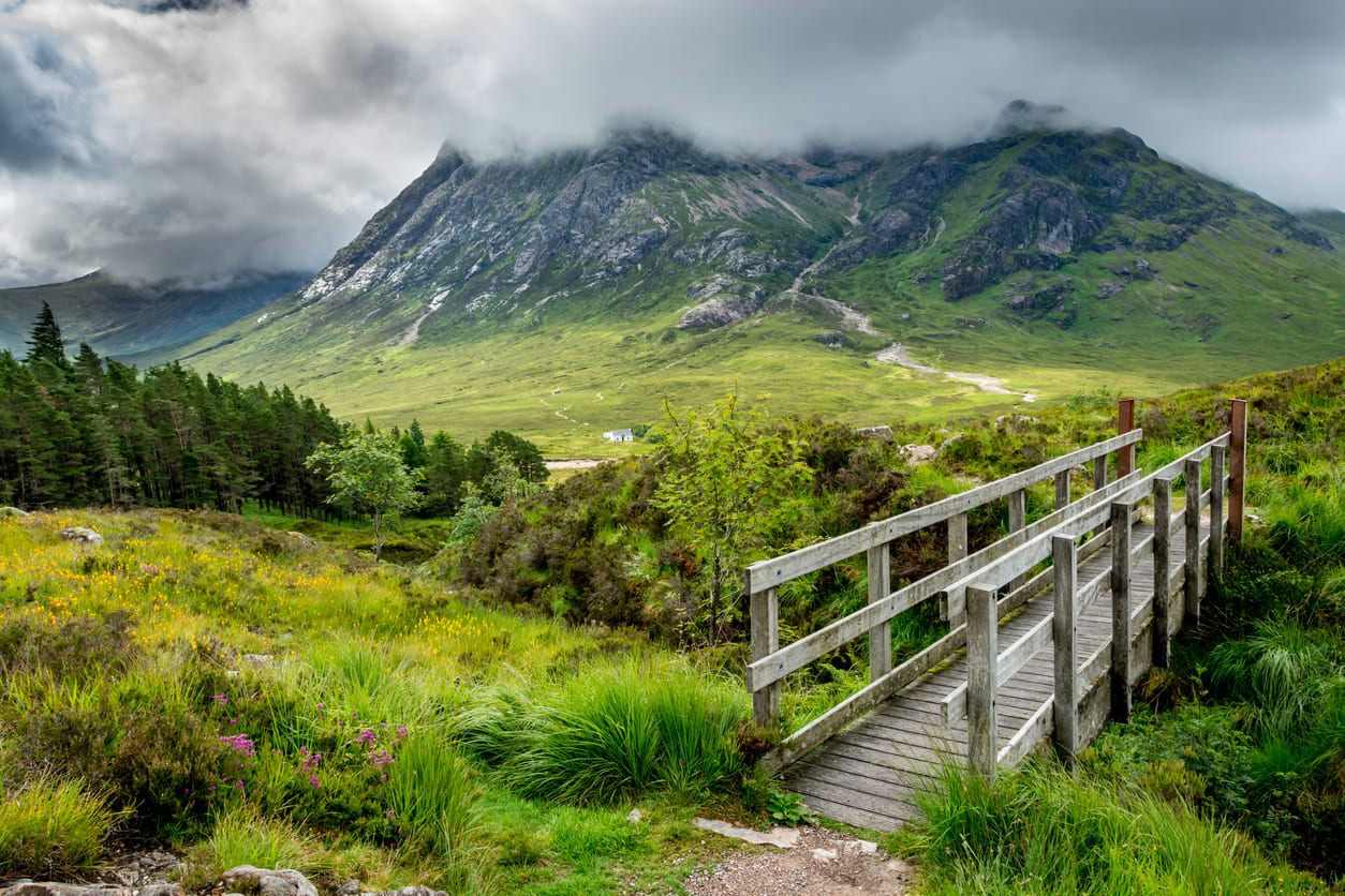 A wooden walkway at the foot of the Devil’s Staircase on the West Highland Way tour