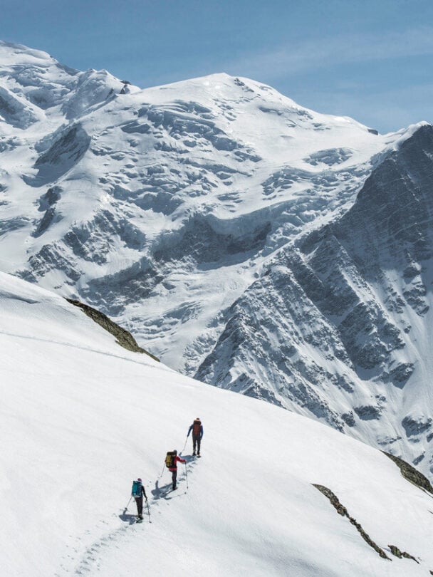 Aerial shot of snowshoeing in Chamonix women only tour