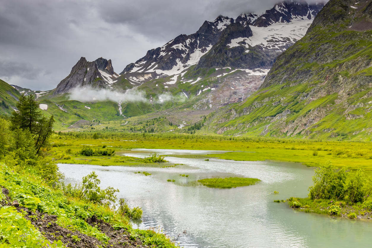 Val Veny scenic landscape near Courmayeur on the Tour du Mont Blanc