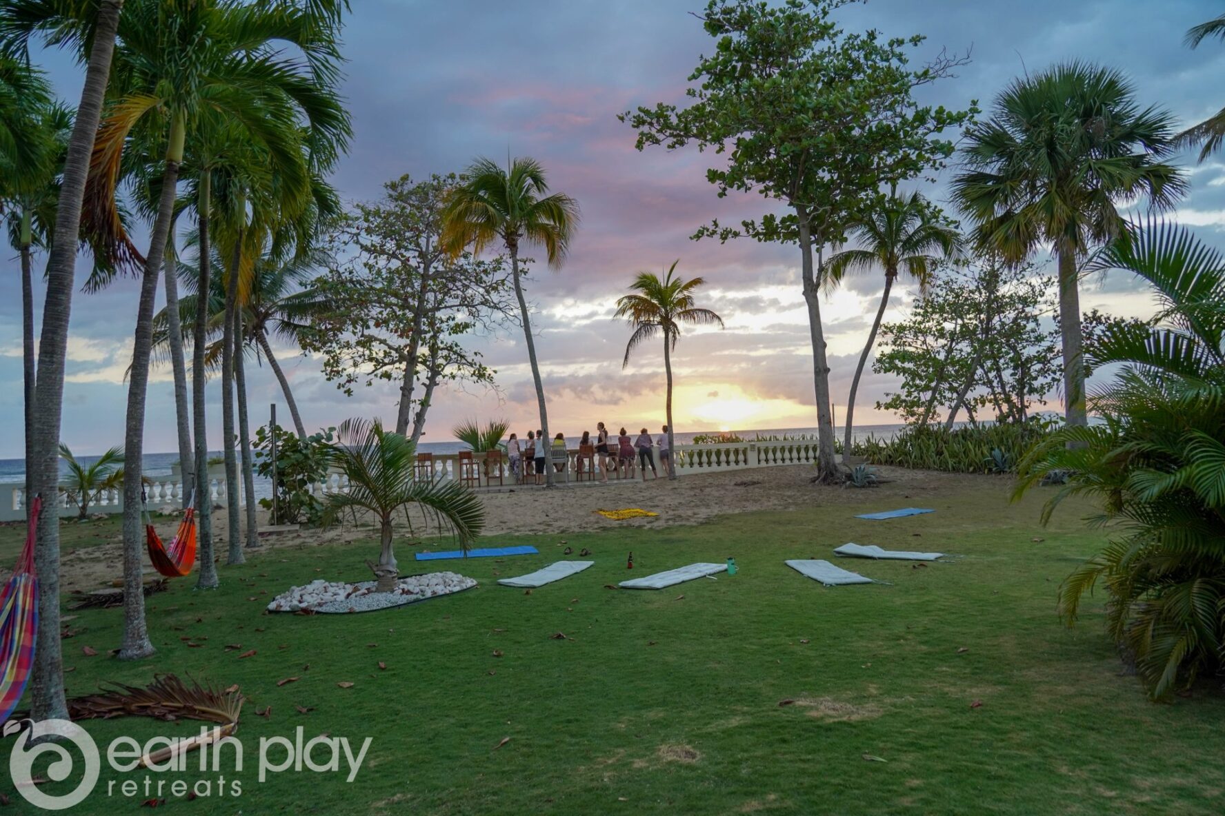 Yoga mats in the yard at sundown