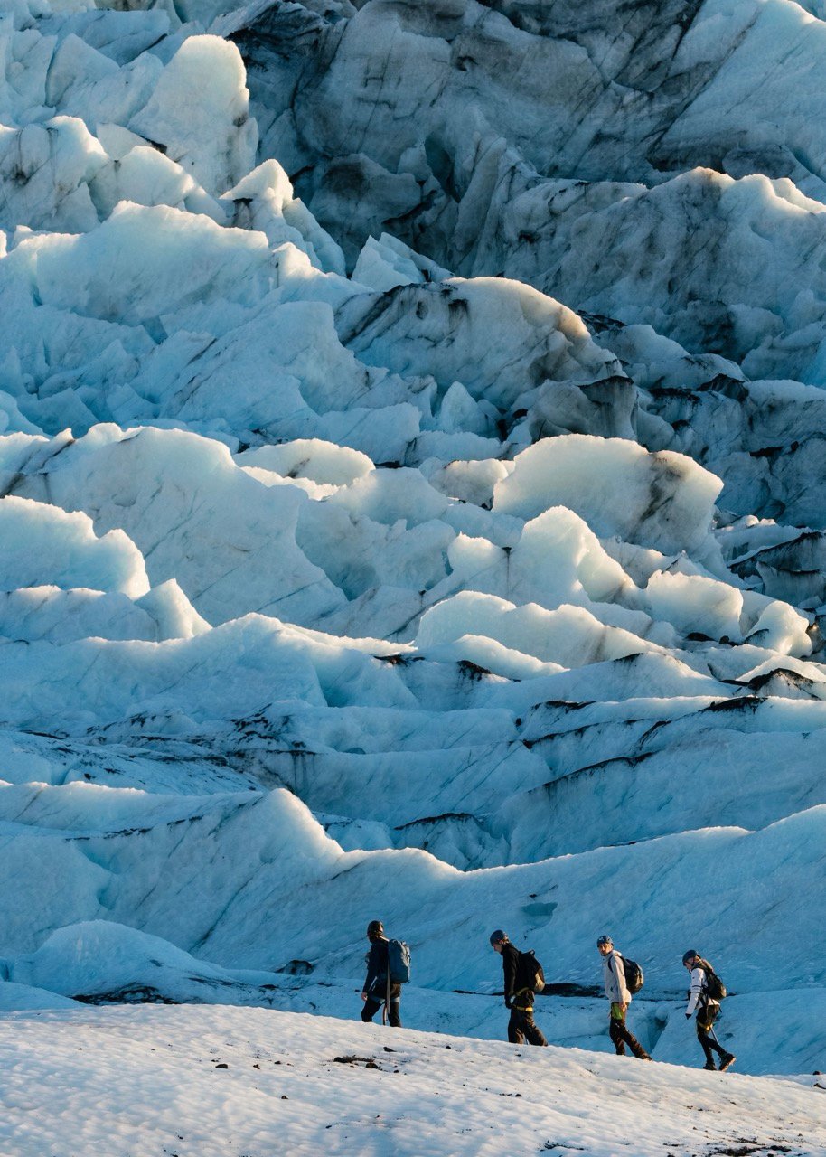 Glacier hiking in Iceland, four hikers