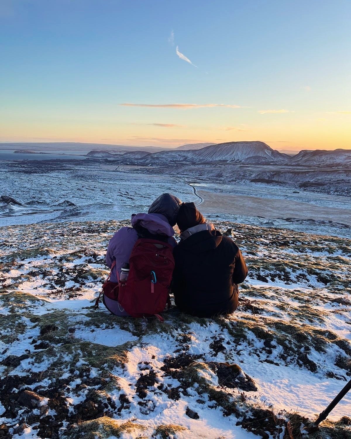 Two hikers happy winter Iceland