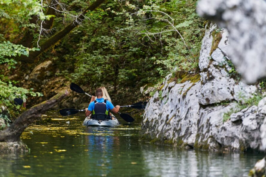 Kayakers on the Cetina river in Croatia