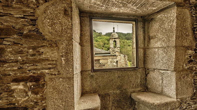 A window in a castle in Pontedeume, Spain