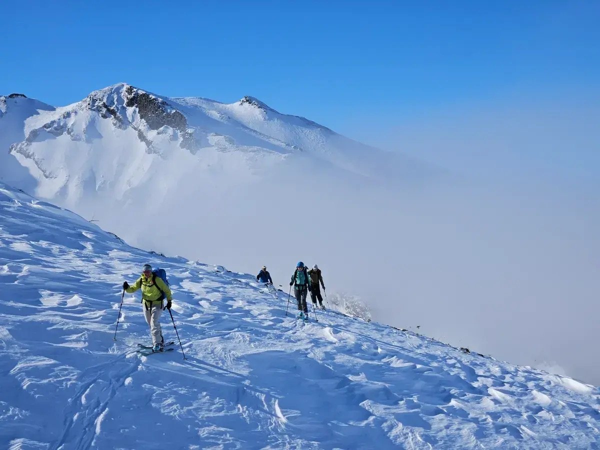 Backcountry skiing Hokkaido group