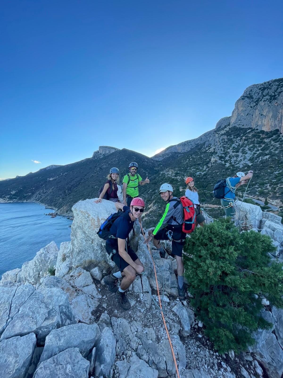 Hikers on a ridge in Sardinia