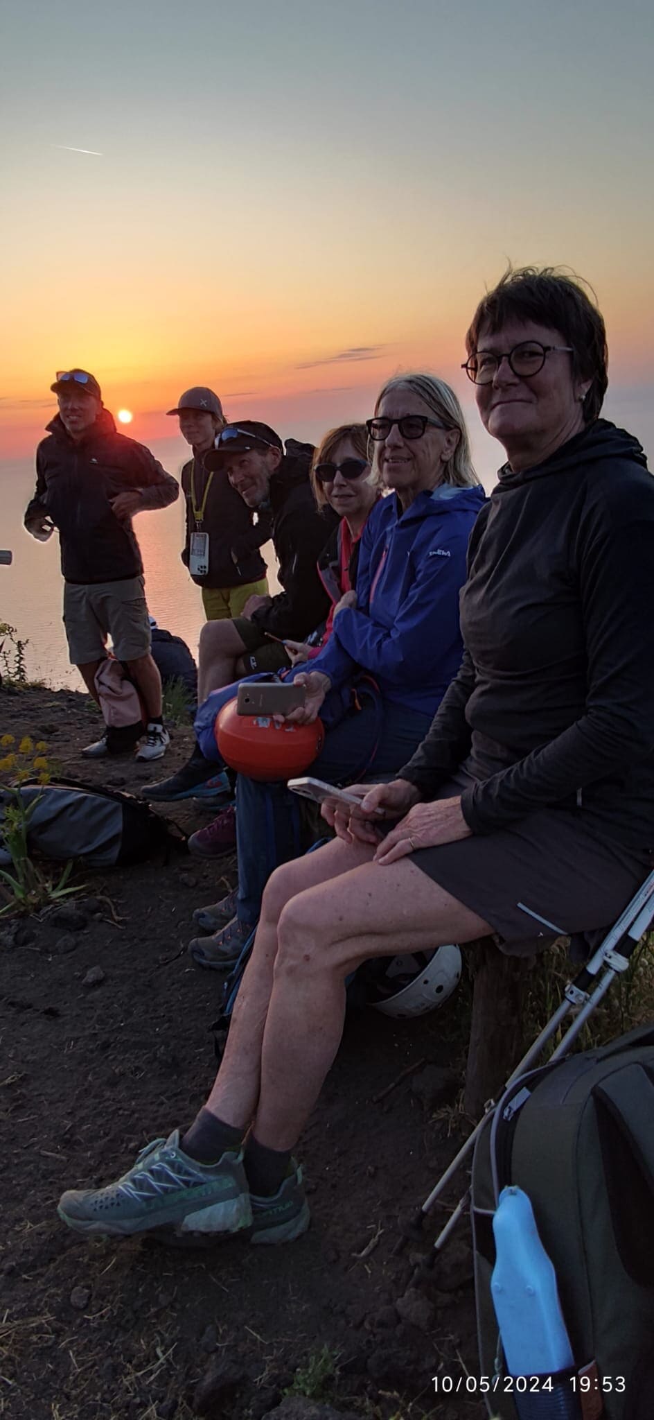 Hikers in Sicily at sunset
