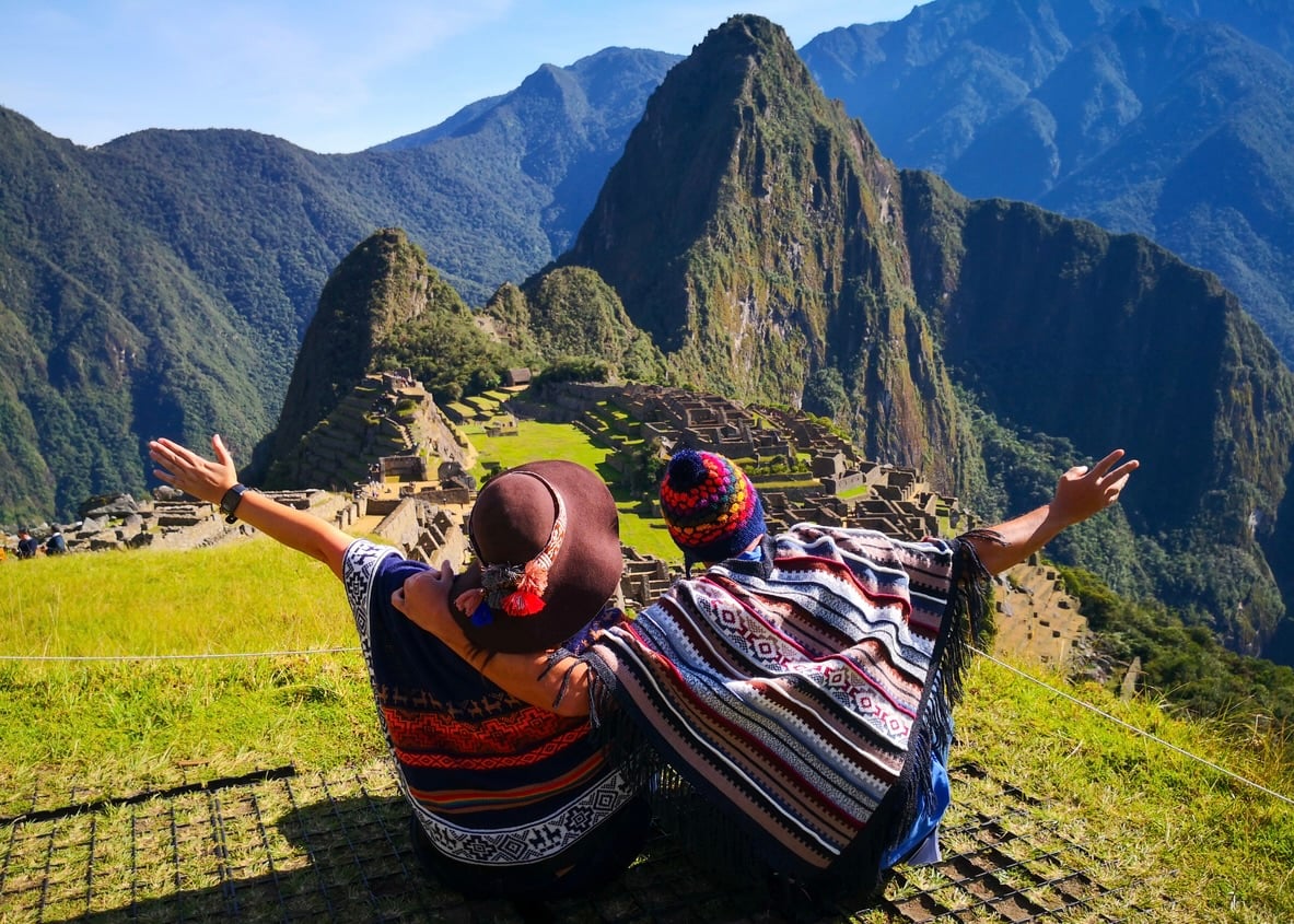 Machu Picchu view hikers
