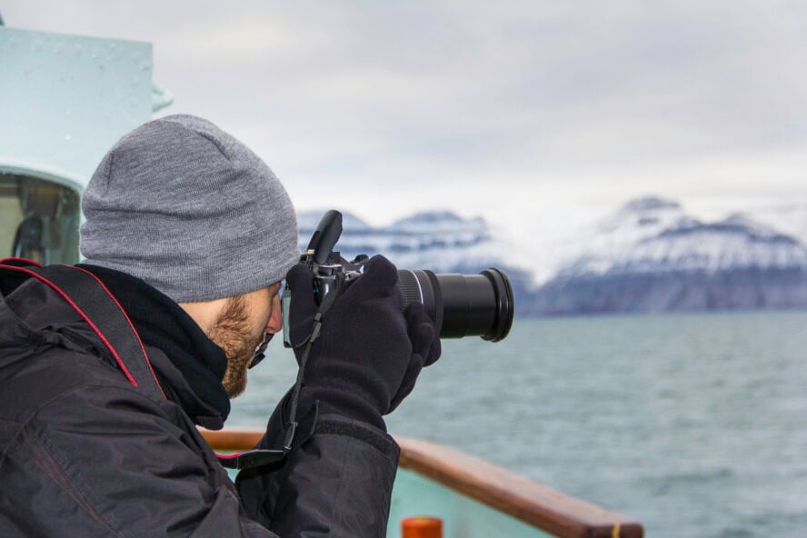 A photographer in Svalbard, Norway