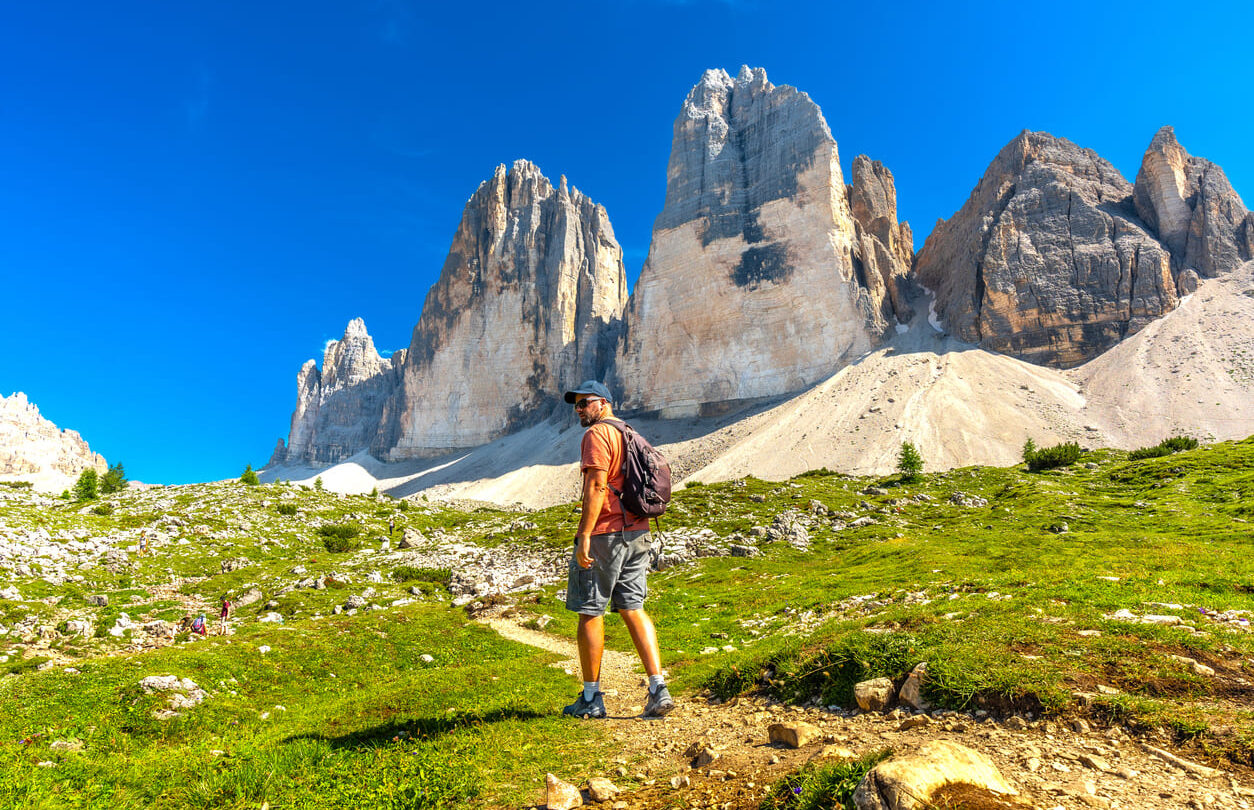 Tre Cime hiker sunny day