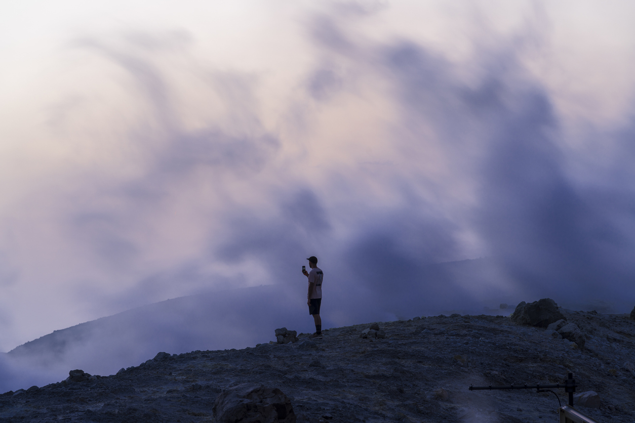 Volcano island crater hiker
