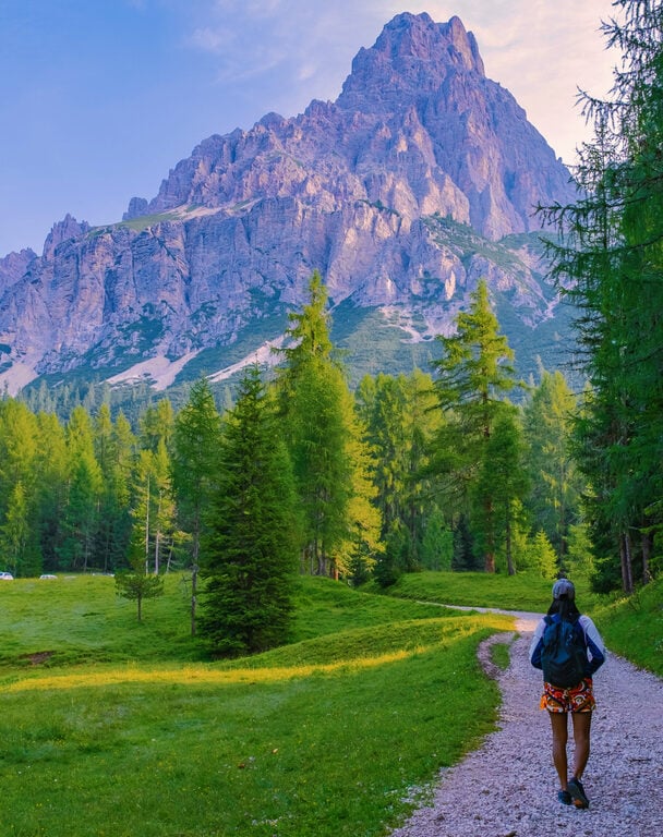 woman hiking near lago di sorapis