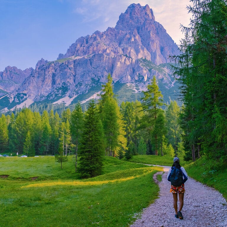 woman hiking near lago di sorapis