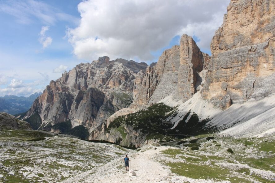 Hiker among some peaks on the Alta Via 1