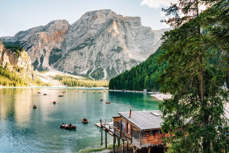 Braies Lake along the Pragser Wildsee in the Dolomites, first stop of the Alta Via 1