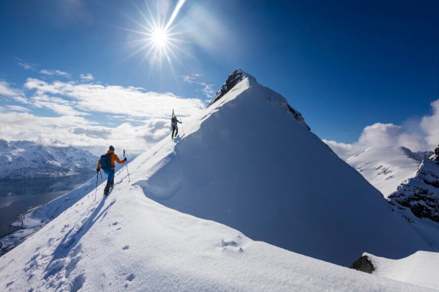 Backcountry ski mountaineering group in Svalbard, Norway
