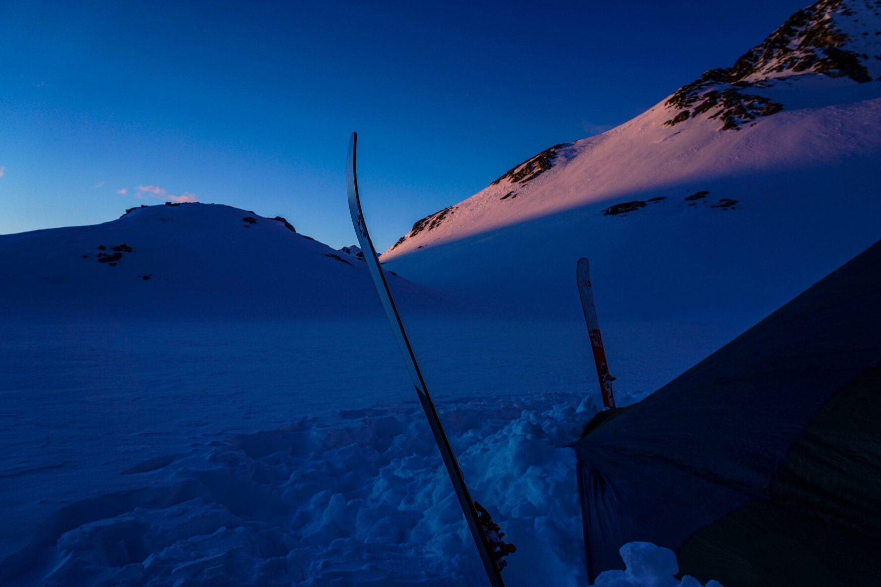 Skier camping Spearhead