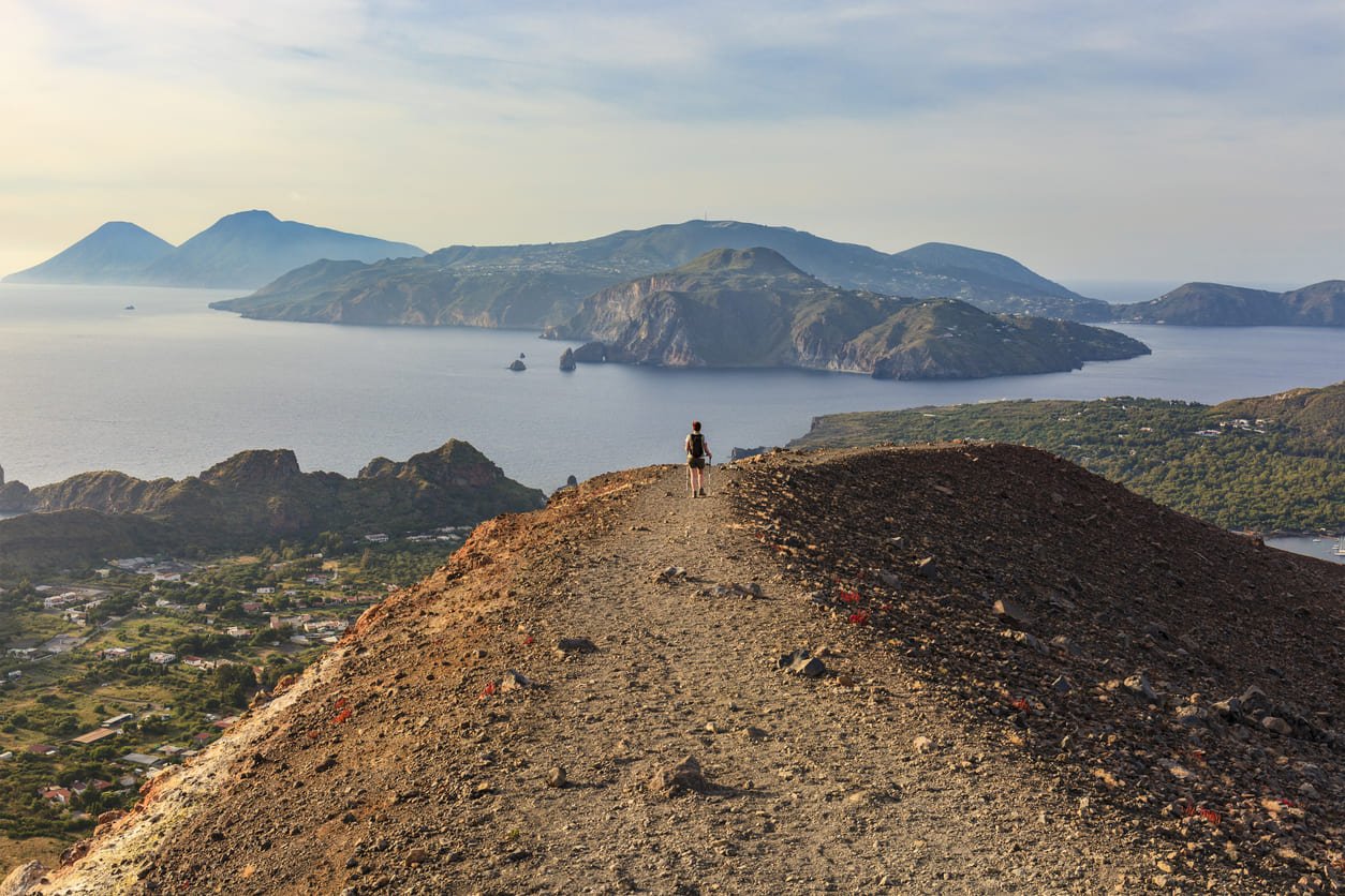 Vulcano island hiker