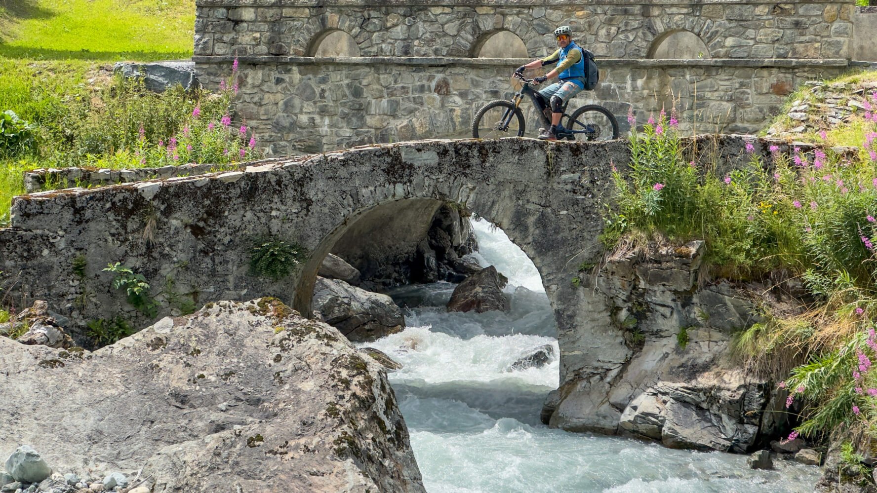 Crossing bridge Alps