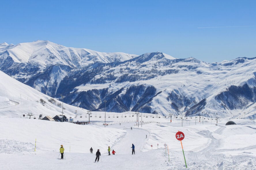 A group of skiers resort skiing in Georgia