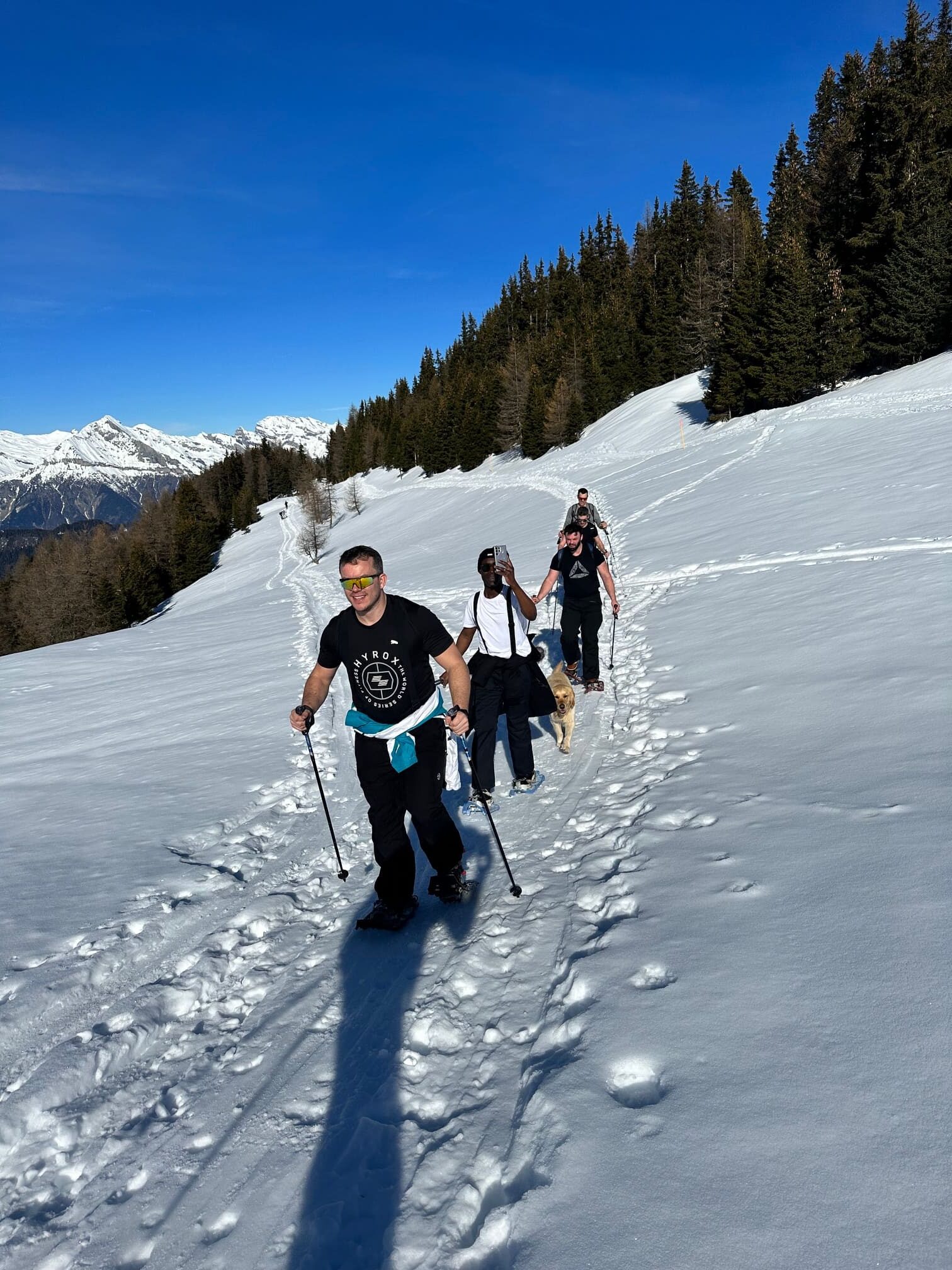 Group snowshoeing in the Bernese Oberland